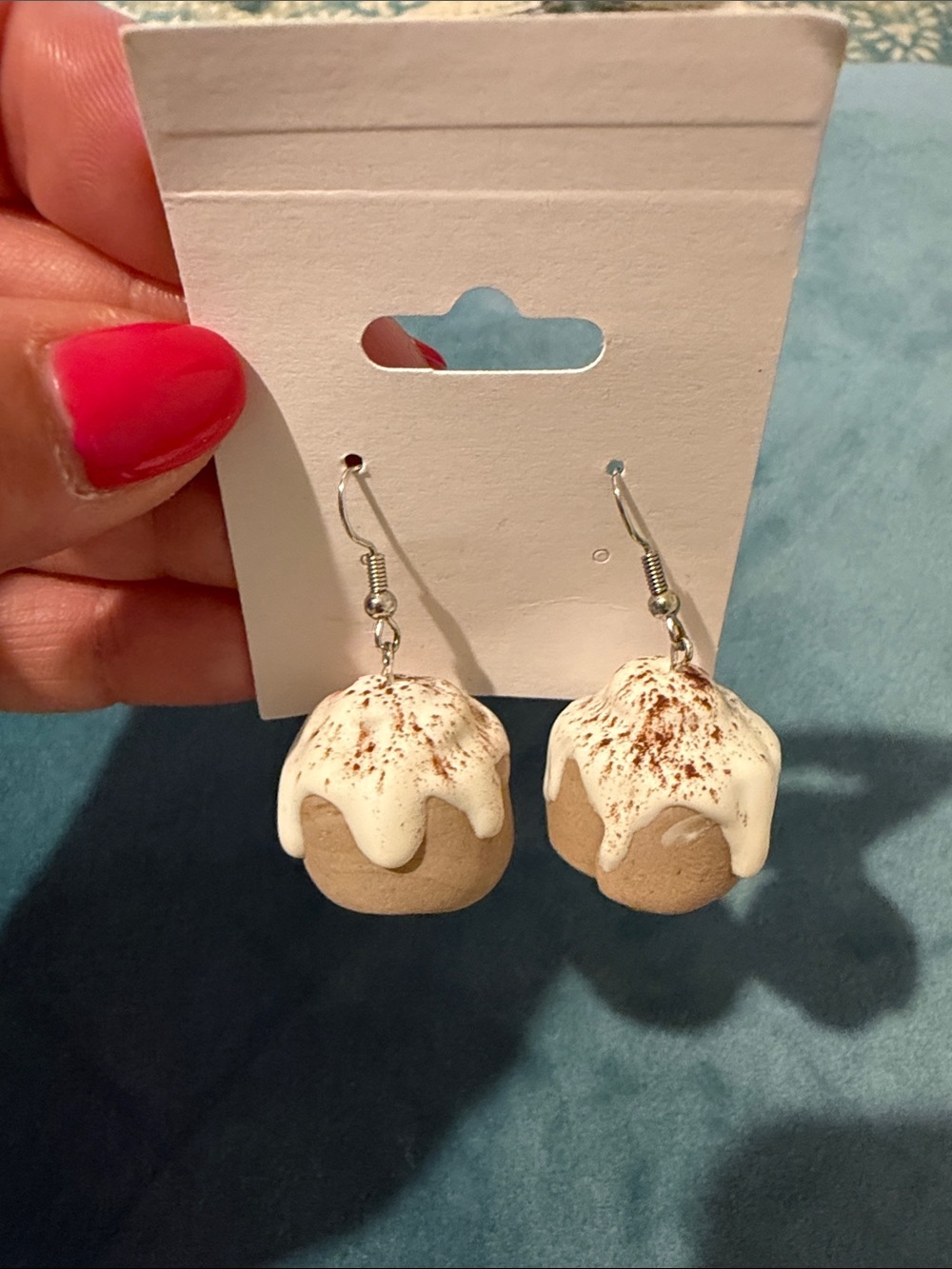Handmade Cinnamon Roll Clay Cream and Tan Dessert Drop Earrings